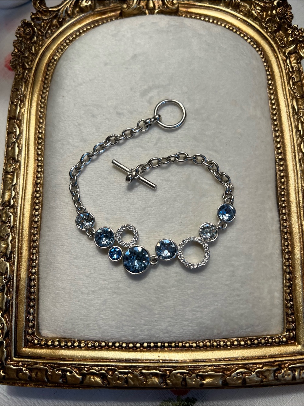 Silver Bracelet with Blue Crystal Accents